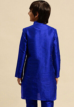 Embroidered Dupion Silk Kurta Set in Royal Blue