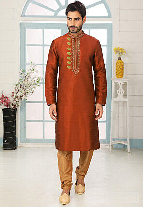 Men s Orange Kurta Pajama Buy Latest Men s Ethnic Wear Online Utsav Fashion