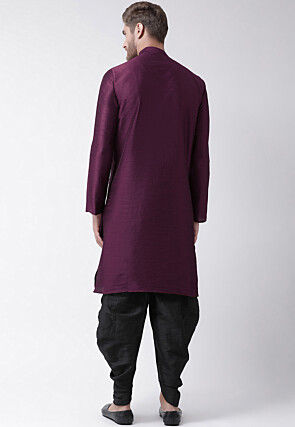 Embroidered Dupion Silk Kurta Set in Violet
