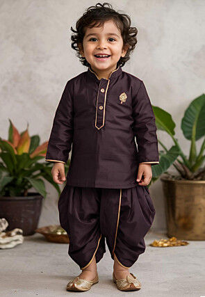 Embroidered Dupion Silk Kurta Set in Violet