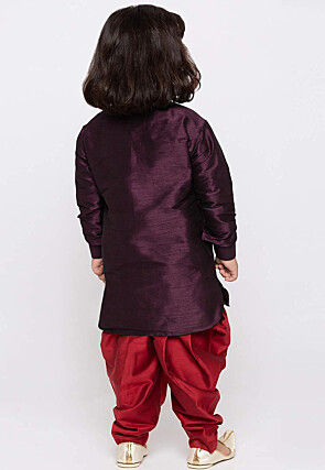 Embroidered Dupion Silk Kurta Set in Violet
