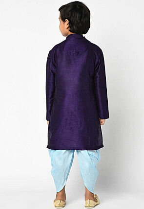 Embroidered Dupion Silk Kurta Set in Violet