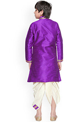 Embroidered Dupion Silk Kurta Set in Violet