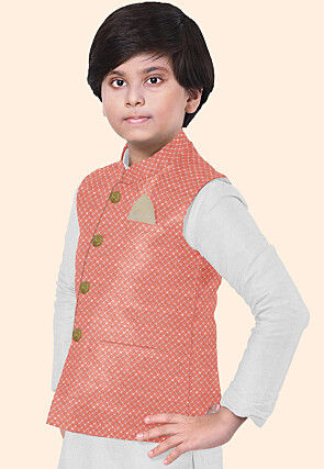 Embroidered Dupion Silk Kurta Set in White