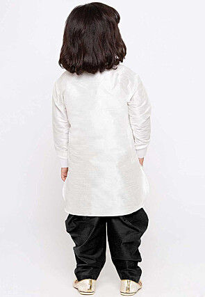 Embroidered Dupion Silk Kurta Set in White
