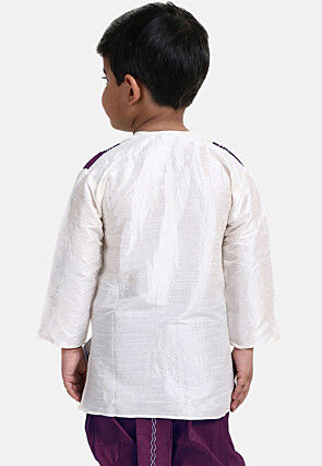 Embroidered Dupion Silk Kurta Set in White