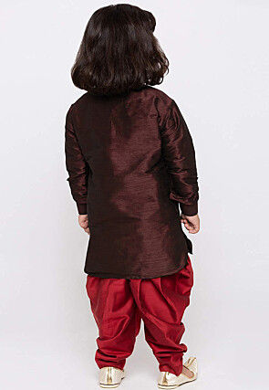 Embroidered Dupion Silk Kurta Set in Wine