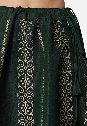 Embroidered Dupion Silk Lehenga in Dark Green