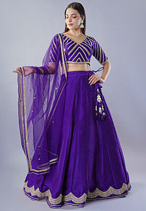 Embroidered Dupion Silk Lehenga in Dark Violet