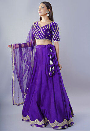 Embroidered Dupion Silk Lehenga in Dark Violet