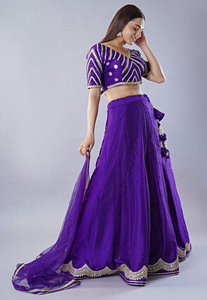 Embroidered Dupion Silk Lehenga in Dark Violet
