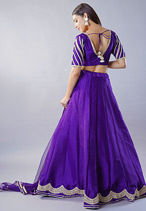 Embroidered Dupion Silk Lehenga in Dark Violet