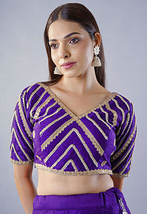 Embroidered Dupion Silk Lehenga in Dark Violet