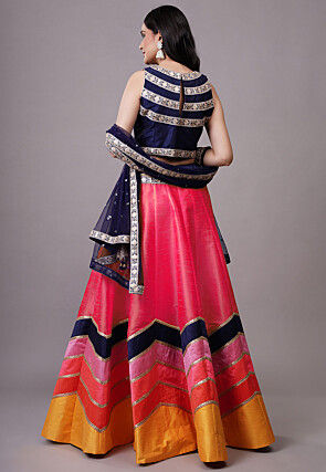 Embroidered Dupion Silk Lehenga in Fuchsia