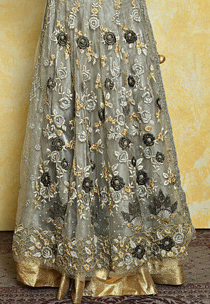 Embroidered Dupion Silk Lehenga in Grey