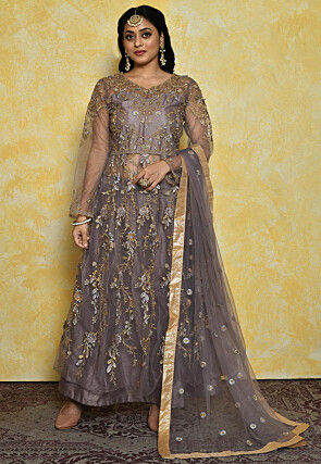 Embroidered Dupion Silk Lehenga in Lilac