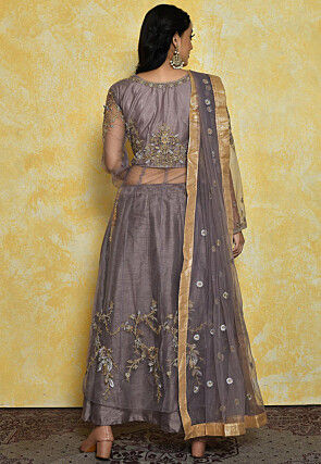 Embroidered Dupion Silk Lehenga in Lilac