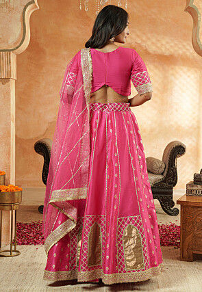 Embroidered Dupion Silk Lehenga in Pink