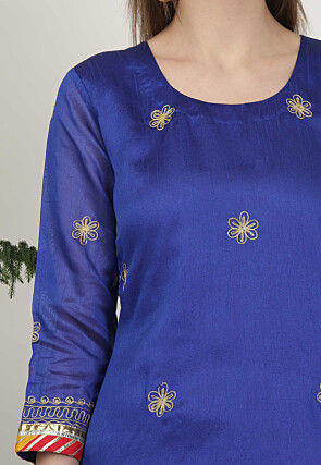 Embroidered Dupion Silk Lehenga in Royal Blue