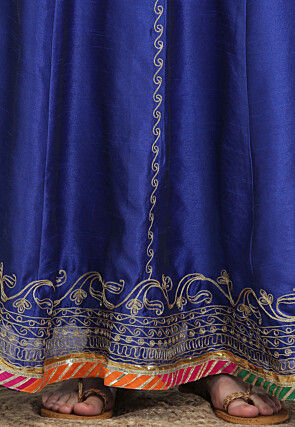 Embroidered Dupion Silk Lehenga in Royal Blue