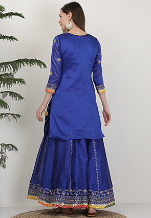 Embroidered Dupion Silk Lehenga in Royal Blue