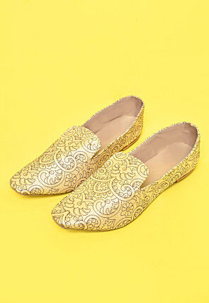 Embroidered Dupion Silk Men Loafer in Light Beige