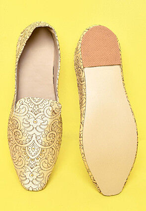 Embroidered Dupion Silk Men Loafer in Light Beige