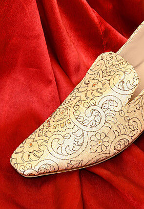 Embroidered Dupion Silk Men Loafer in Light Beige