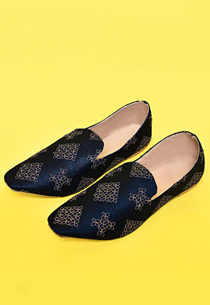 Embroidered Dupion Silk Men Loafer in Navy Blue