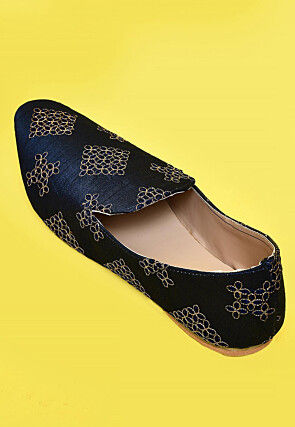 Embroidered Dupion Silk Men Loafer in Navy Blue