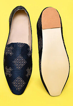 Embroidered Dupion Silk Men Loafer in Navy Blue
