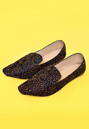 Embroidered Dupion Silk Men Loafer in Navy Blue
