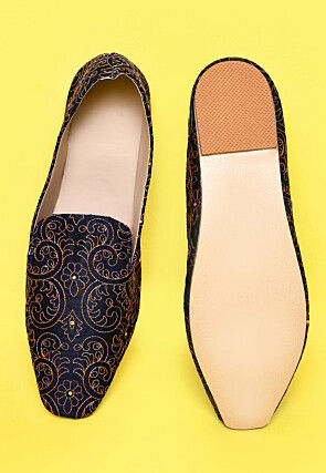Embroidered Dupion Silk Men Loafer in Navy Blue