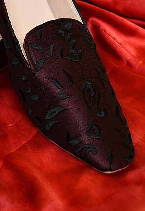 Embroidered Dupion Silk Men Loafer in Wine