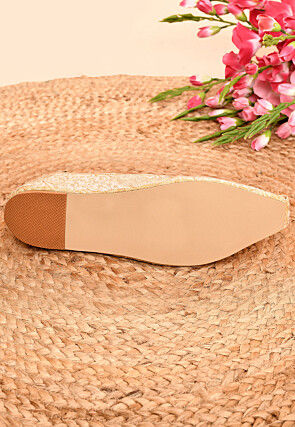 Embroidered Dupion Silk Men Mojari in Off White