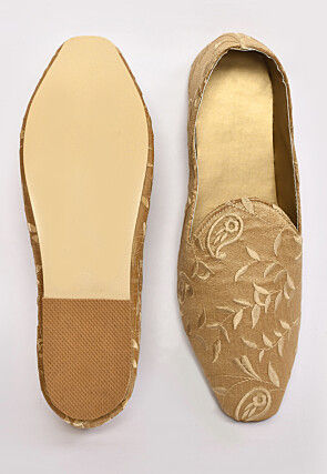 Embroidered Dupion Silk Men Mojari in Beige