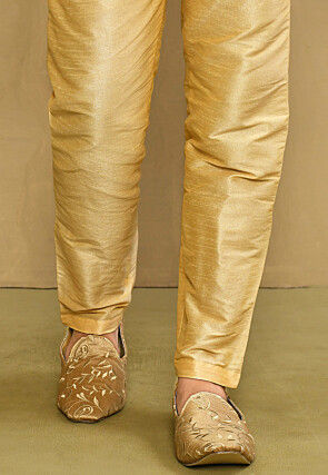 Embroidered Dupion Silk Men Mojari in Beige