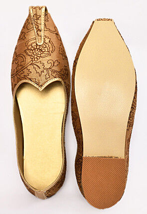 Embroidered Dupion Silk Men Mojari in Brown