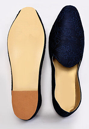 Embroidered Dupion Silk Men Mojari in Navy Blue