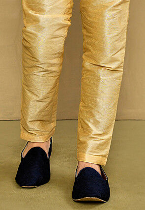 Embroidered Dupion Silk Men Mojari in Navy Blue