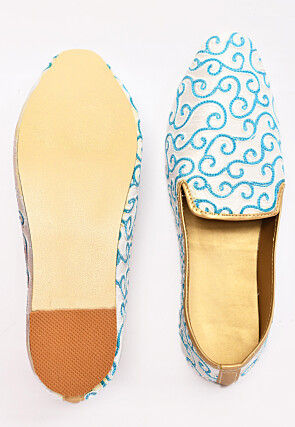 Embroidered Dupion Silk Men Mojari in White