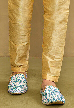 Embroidered Dupion Silk Men Mojari in White