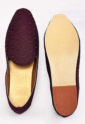Embroidered Dupion Silk Men Mojari in Wine