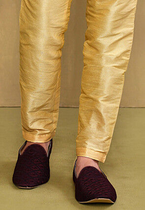 Embroidered Dupion Silk Men Mojari in Wine