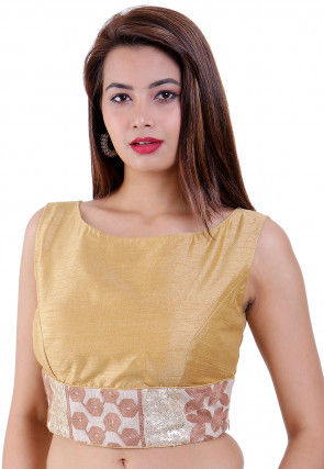 Embroidered Dupion Silk Padded Blouse in Beige