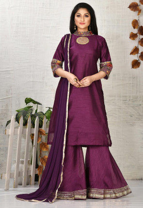 Embroidered Dupion Silk Pakistani Suit in Purple