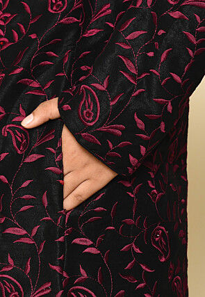 Embroidered Dupion Silk Sherwani in Black