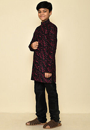 Embroidered Dupion Silk Sherwani in Black