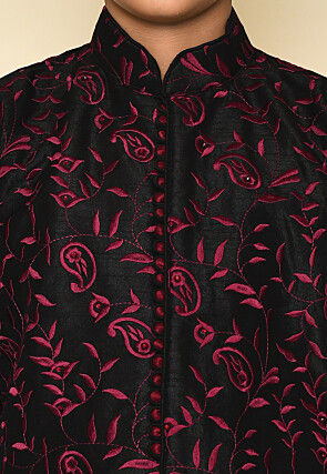 Embroidered Dupion Silk Sherwani in Black