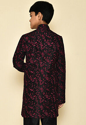 Embroidered Dupion Silk Sherwani in Black